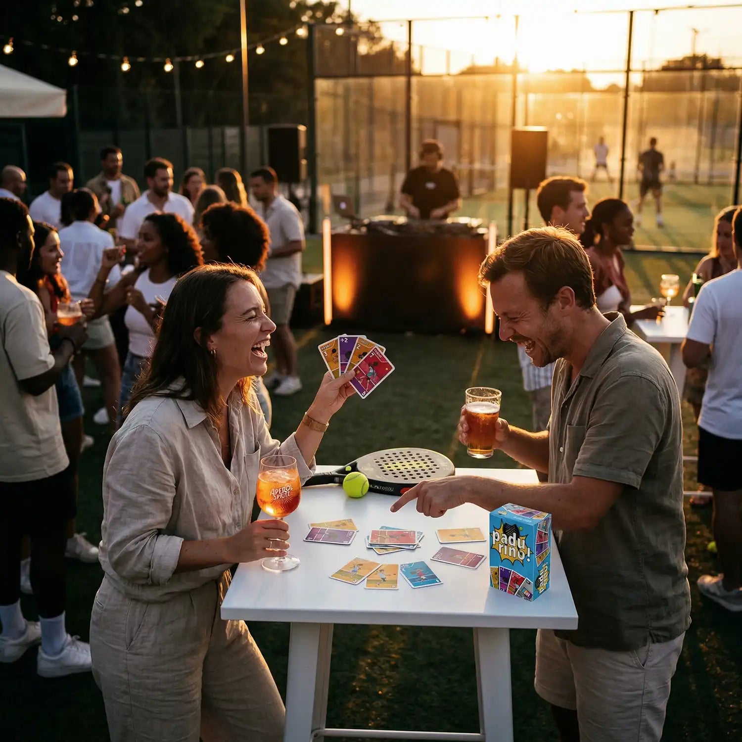 Pärchen spielt bei einer Party im Club das Spiel Padurino.